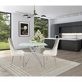 New Spec Inc 3 Pcs Square Oli Dining Beige Set Glass/Metal/Upholstered Chairs in Brown/Gray/White, Size 30.0 H in | Wayfair CAFE308SOL3