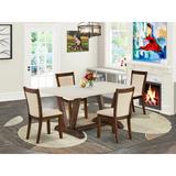 Red Barrel Studio® Dining Set - 1 Modern Dining Table & Light Beige Linen Fabric Dining Chairs w/ Stylish Back Wood/Upholstered Chairs in White