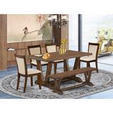 Red Barrel Studio® Dining Set - 1 Modern Dining Table & Light Beige Linen Fabric Dining Chairs w/ Stylish Back Wood/Upholstered Chairs in Brown