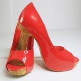 Jessica Simpson Shoes | Jessica Simpson Coral Patent Leather Amanda Peep Toe Stiletto Heel Pumps Sz 6 | Color: Orange/Red | Size: 6