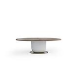 Pianca USA Ettore Ovan Dining Table w/ Top In Walnut, Pillar In Fog Gray & Base In Glossy Bronze Wood/Metal in Brown/Gray | Wayfair
