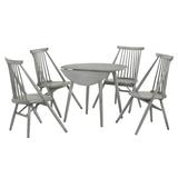 Nyle Round Folding 5PC Dining Set in Antique Grey - Table & Four Chairs - Picket House Furnishings CDJN300BW5PC