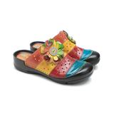 Iliyah Women's Mules Multicolor - Red & Yellow Flower-Accent Leather Clog - Women