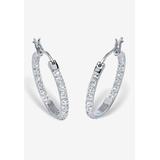 Women's Platinum over Sterling Silver Genuine Diamond Hoop Earrings by Roaman's in Silver