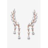 Plus Size Women's Rose Gold Plated Laurel Leaf Climber Drop Earrings (43x8mm) Marquise Cut Crystal by Roaman's in Rose Gold