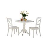 East West Furniture DLBO3-WHI-W 3-Pieces Kitchen Round Table with 2 Drop Leaves and 2 Dining Chairs