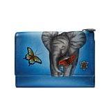 Anuschka Hand-Painted Leather Trifold Organizer Wallet with RFID - Elephant Love Denim