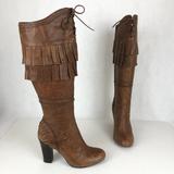 American Eagle Outfitters Shoes | Aeo American Eagle Women's Size 8 Lively Brown Distressed Leather Knee High Boot | Color: Brown | Size: 8