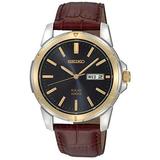Seiko Men's SNE102 Stainless Steel Solar Watch with Brown Leather Strap, Multicolor dial