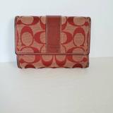 Coach Bags | Coach Signature Wallet Clutch Red Tan Trifold 5x4 Medium Credit Card Holder | Color: Red | Size: Os