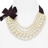 Kate Spade Jewelry | Kate Spade Girls In Pearls Necklace Multi Strand Pearl Necklace Velvet Bow | Color: Silver | Size: Os