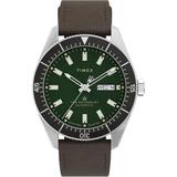 Waterbury Dive Automatic 40mm Leather Strap Watch Stainless Steel/brown/green - Green - Timex Watches