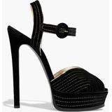 Topstitched Velvet Platform Sandals - Black - Casadei Heels