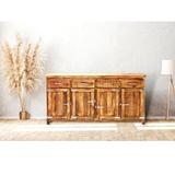 Loon Peak® 58 Inch Reclaimed Wood Rustic Sideboard Cabinet 3 Drawers 3 Doors Icebox Lock Wood in Black/Brown, Size 40.0 H x 58.0 W x 16.0 D in