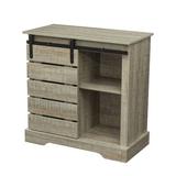 ZOUPINGSHAOHUA Side Cabinet Buffet Sideboard w/ Sliding Barn Door & Interior Shelves, White+Rustic Dark Oak Wood in Gray | Wayfair MD9XY220003-1