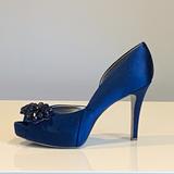Nine West Shoes | Nwt Nine West Gorgeous Blue Peep Toe Platform Pumps In Original Box, Size 10 M | Color: Blue/Silver | Size: 10