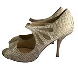 Kate Spade New York Shoes | Kate Spade Beige Gold Snake Print Leather Mesh Peep Toe Stiletto Heel Pump 8.5 | Color: Cream/Gold | Size: 8.5