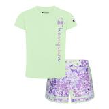 Champion Girls' Active Shorts MINT/URBAN - Mint Graphic Short-Sleeve Tee & Urban Lilac Floral Shorts - Toddler