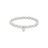 Belk & Co Fresh Water Pearl and Silver Bead Strand Stretch Bracelet with Heart Charm, Sterling Silver, White