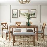 Gracie Oaks Six-Piece Living Room Dining Table & Chair, Home, Chair, Bench, Table, Decoration, Brown Wood/Upholstered Chairs | Wayfair