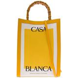 Woman's Fabric And Leather Tote Handbag With Logo - Yellow - CASABLANCA Totes