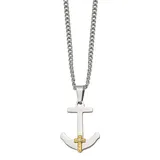"Men's Stainless Steel 14k Gold Diamond Accent Anchor Mariner Cross Necklace, Size: 24"", White"