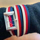 Gucci Accessories | Gucci G-Frame Nylon Strap Wrap Strap Watch Green Swiss Made Nwt And Box | Color: Blue/Red | Size: Os