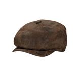 Men's Stetson Weathered Leather Newsboy Cap, Brown M