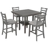 Red Barrel Studio® 5-Piece Wooden Counter Height Dining Set w/ Padded Chairs & Storage Shelving, Espresso in Gray, Size 35.7 H in | Wayfair