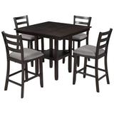 Red Barrel Studio® 5-Piece Wooden Counter Height Dining Set w/ Padded Chairs & Storage Shelving, Espresso, Size 35.7 H in | Wayfair