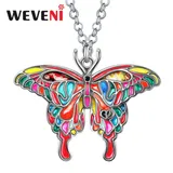 WEVENI Enamel Alloy Floral Swallowtail Butterfly Necklace Pendant Chain Fashion Jewelry For Women