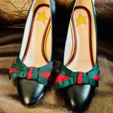 Gucci Shoes | Gucci 100% Verifiable Authentic Aline Logo Bow Block Pumps. Rare Rare. Eu36us 6 | Color: Black/Green | Size: 6
