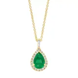Effy® 14K Yellow Gold Diamond And Natural Emerald Pendant Necklace, 16 In