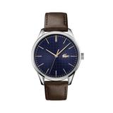 Men's Lacoste Vienna Brown Leather Strap Watch, Dark Blue Dial