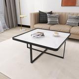 Orren Ellis Square Modern Coffee Table w/ White Faux Marble Tabletop & Cross Metal Base For Living Room & Perfect For Living Room, Bedroom, Office
