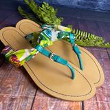 Nine West Shoes | Nine West Bright Color Tropical Sandals With Buckle Accent | Color: Green/Purple | Size: 10