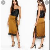 Victoria's Secret Skirts | New Vs Satin Golden Green Skirt L Laced Midi Womens | Color: Green | Size: L