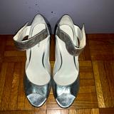Nine West Shoes | Metallic Silver Wedge Peep Toe Sandals | Color: Silver | Size: 9