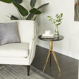 Everly Quinn Contemporary Aluminum, End Living Room, Accent, Side Table For Small Spaces, 18" L X 18" W X 25" H, Gold Aluminum in Black/Gray/Yellow