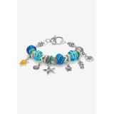 Plus Size Women's Silver Tone Antiqued Coastal Charm Bracelet (15Mm), Crystal, 7 Inches by PalmBeach Jewelry in Crystal