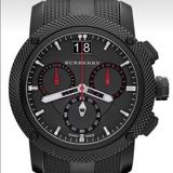 Burberry Accessories | Burberry Chronograph Rubber Strap Watch | Color: Black/Red | Size: Adjustable