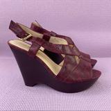 Nine West Shoes | Nine West Matoma Wedge Sandal Wine Size 7 Strappy Open Toe Platform | Color: Purple/Red | Size: 9