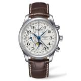 Longines Master Automatic Chronograph Leather Strap Watch, 42mm in Brown/Silver at Nordstrom