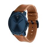 Movado Bold Ink Blue Dial Cognac Leather Strap Men's Watch 3600470