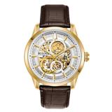 Men's Bulova Sutton Automatic Gold-Tone Strap Watch with Silver-Tone Skeleton Dial (Model: 97A138)