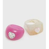 The 90s Called 2 Pack Pink and Clear Gem Rings New Look