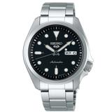 Seiko 5 Sports Solid Boy Black Dial Silver Stainless Steel Bracelet Mens Watch SRPE55K1