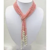 Stunning! women long fashion 2015 high quality 50 inch Pink Coral Freshwater Pearl Necklace AAA
