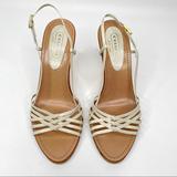 Coach Shoes | Coach New Vickie Strappy Leather & Cork High Heel Sandals Sz 8 Shoes Cream | Color: Cream/Tan | Size: 8