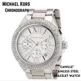 Michael Kors Accessories | Michael Kors Women's Chronograph Camille Stainless Steel Bracelet Watch E | Color: Silver | Size: Os